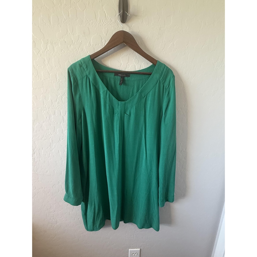 BCBG Max Azria‎ Dress Womens Large Green Tunic VNeck Long Sleeve Boho Chic